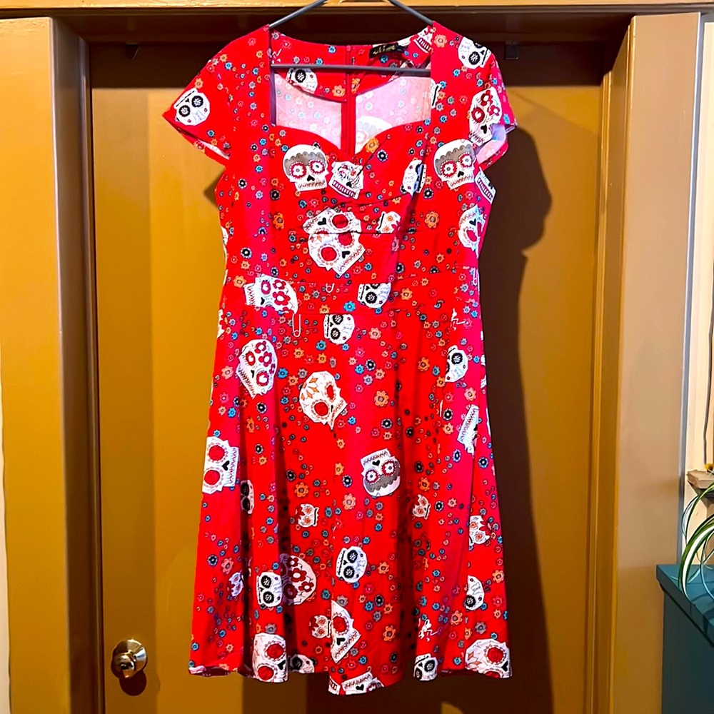 Plus size red sugar skull retro dress